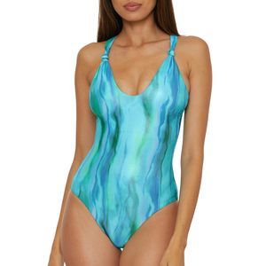 BECCA One Piece Swimsuit Scoop Neck Bathing Suits Blue L